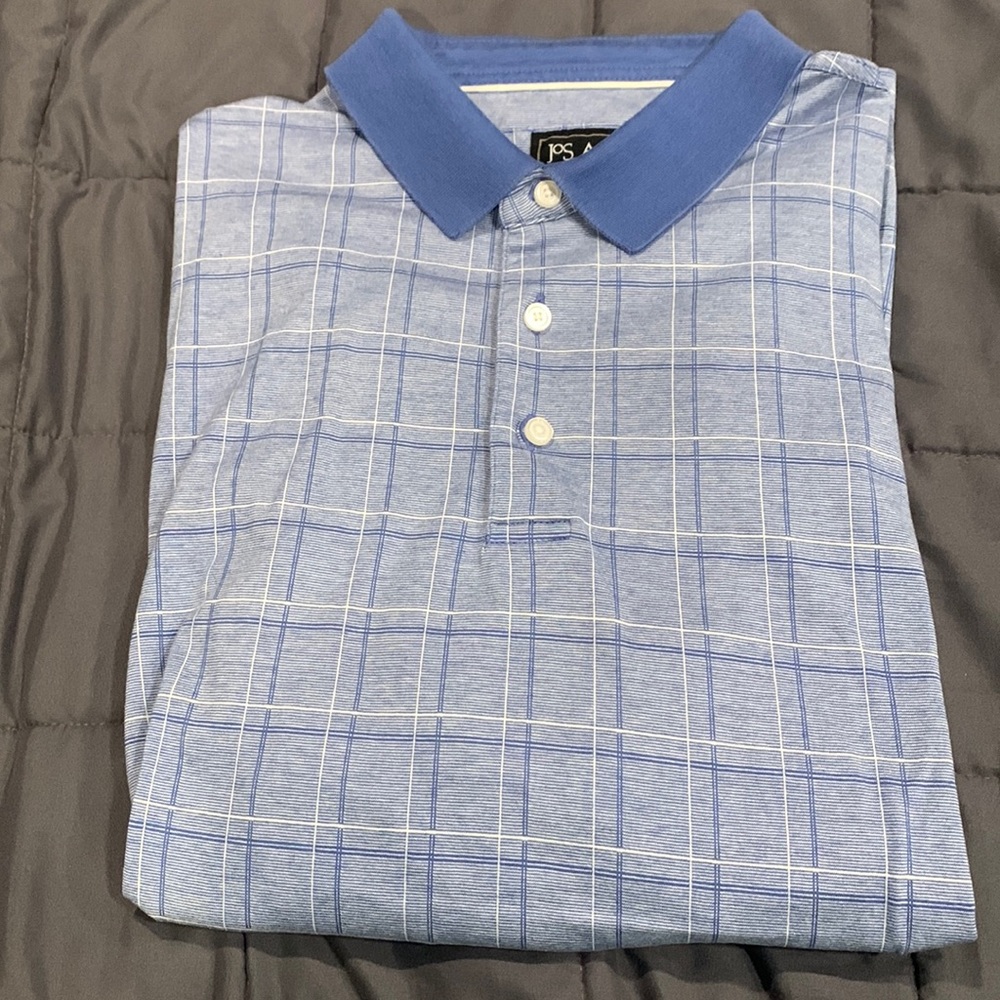 Mens Light Blue Plaid Polo (L) Tshirt